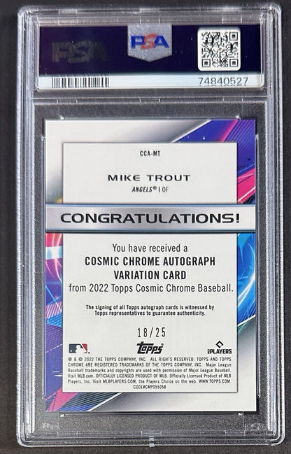 2022 Topps Cosmic Chrome Mike Trout PSA 10 Orange Galactic Refractor Auto /25