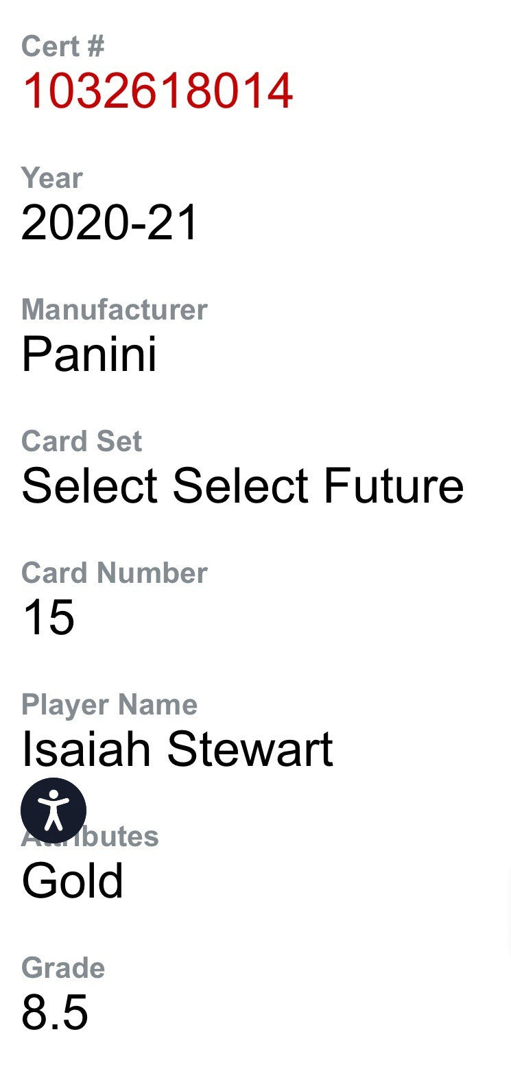 2020-21 Panini Select Future Isaiah Stewart RC Gold 10/10 CSG 8.5 Pistons Rookie