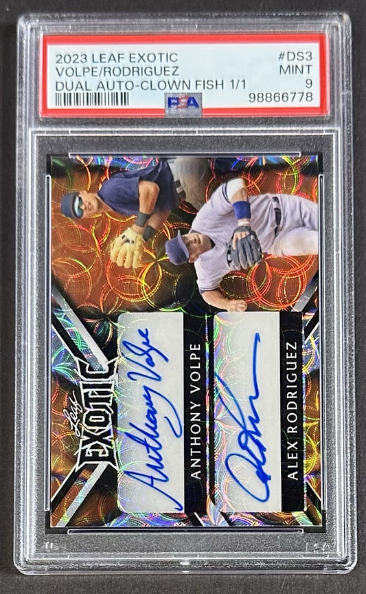 2023 Leaf Exotic Anthony Volpe Alex Rodriguez Auto Clown Fish 1/1 PSA 9 Rookie