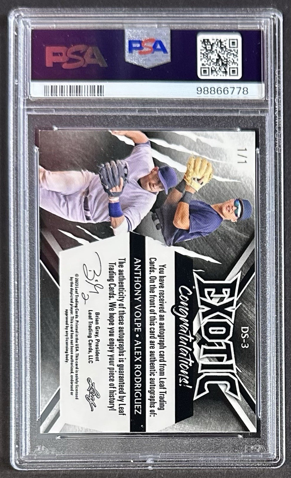 2023 Leaf Exotic Anthony Volpe Alex Rodriguez Auto Clown Fish 1/1 PSA 9 Rookie