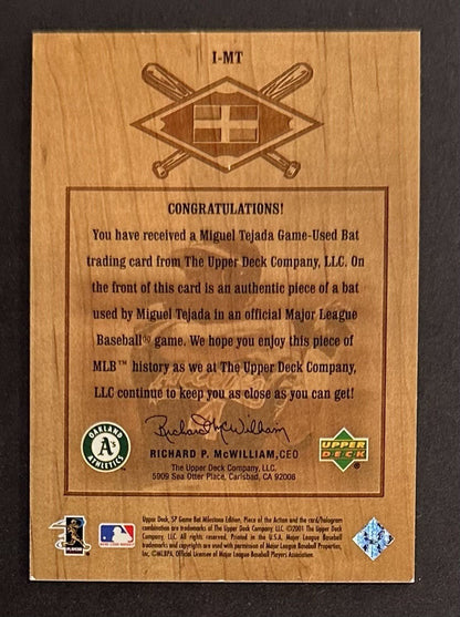Miguel Tejada 2001 Sp Game Bat Card Gold 35/35 1/1 Piece Of Action Rare