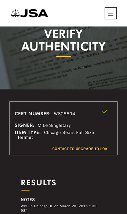 Mike Singletary Signed Pro Line Authentic FS Bears Helmet HOF 98 Auto JSA COA