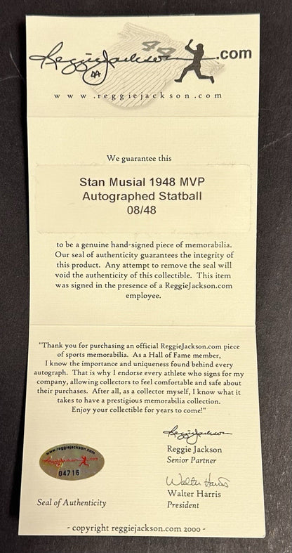 Stan Musial Signed Official NL Baseball MVP Stat Mint Auto /48 HOF rj.com COA