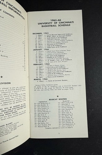1965 66 University of Cincinnati Bearcats Basketball Media Yearbook Guide Nice