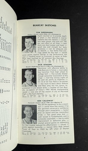 1965 66 University of Cincinnati Bearcats Basketball Media Yearbook Guide Nice