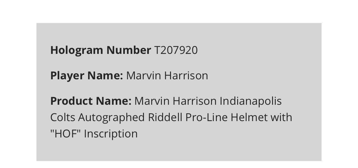 Marvin Harrison Signed Colts Pro Line Authentic FS Helmet HOF 16 Auto Fanatics