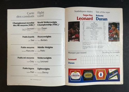 SUGAR RAY LEONARD ROBERTO DURAN OFFICIAL Canadien Fight Program Montreal 1980
