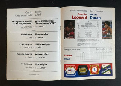 SUGAR RAY LEONARD ROBERTO DURAN OFFICIAL Canadien Fight Program Montreal 1980