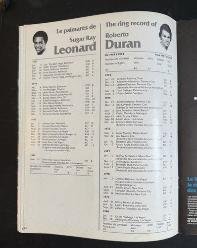 SUGAR RAY LEONARD ROBERTO DURAN OFFICIAL Canadien Fight Program Montreal 1980