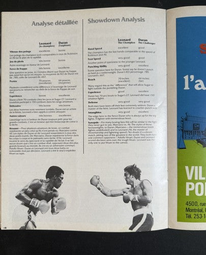 SUGAR RAY LEONARD ROBERTO DURAN OFFICIAL Canadien Fight Program Montreal 1980