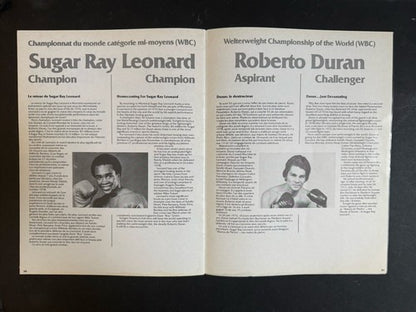 SUGAR RAY LEONARD ROBERTO DURAN OFFICIAL Canadien Fight Program Montreal 1980