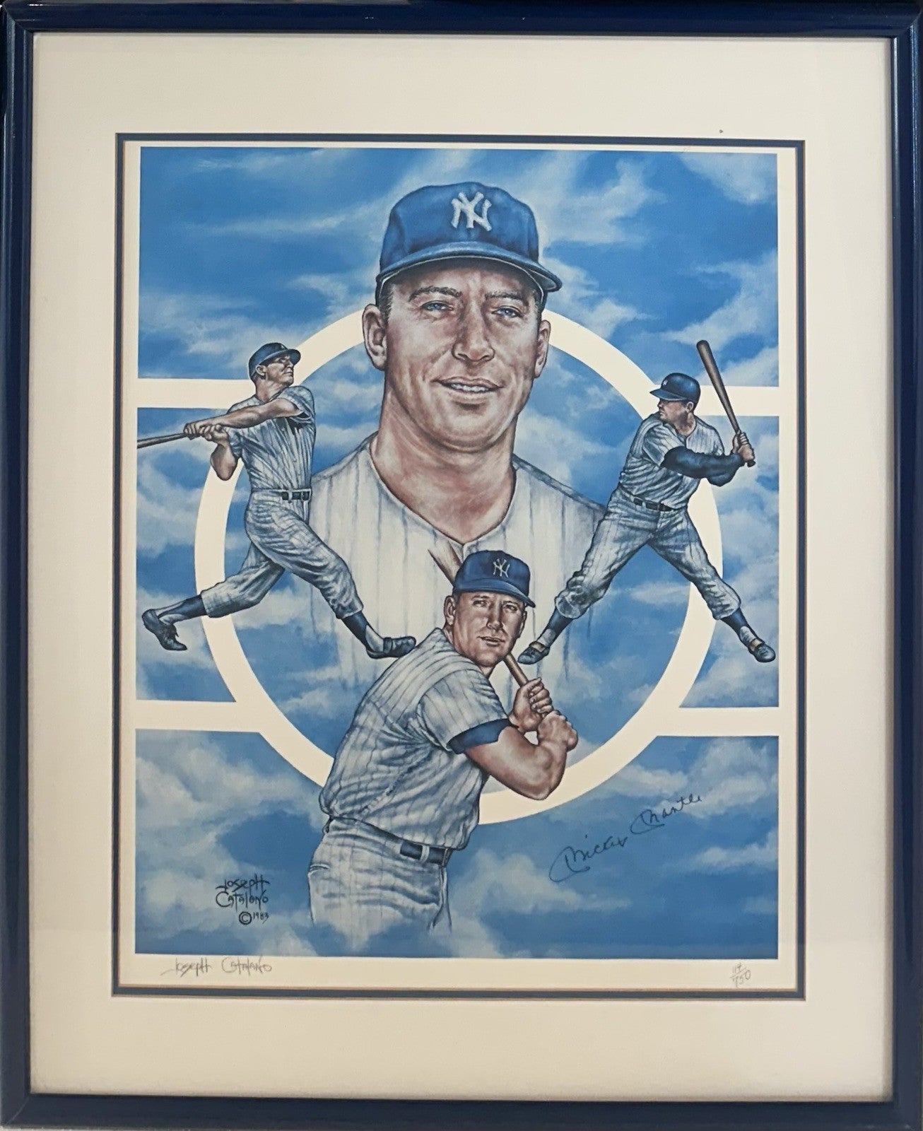 Mickey Mantle Signed 22x28 Framed Catalono Litho Photo Yankees LE Auto COA HOF