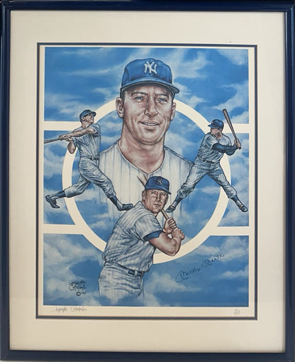 Mickey Mantle Signed 22x28 Framed Catalono Litho Photo Yankees LE Auto COA HOF