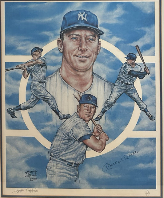 Mickey Mantle Signed 22x28 Framed Catalono Litho Photo Yankees LE Auto COA HOF