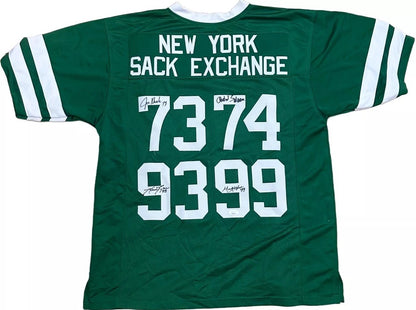 NY Sack Exchange Multi Signed Jets Jersey Klecko Gastineau Lyons Salaam Auto JSA