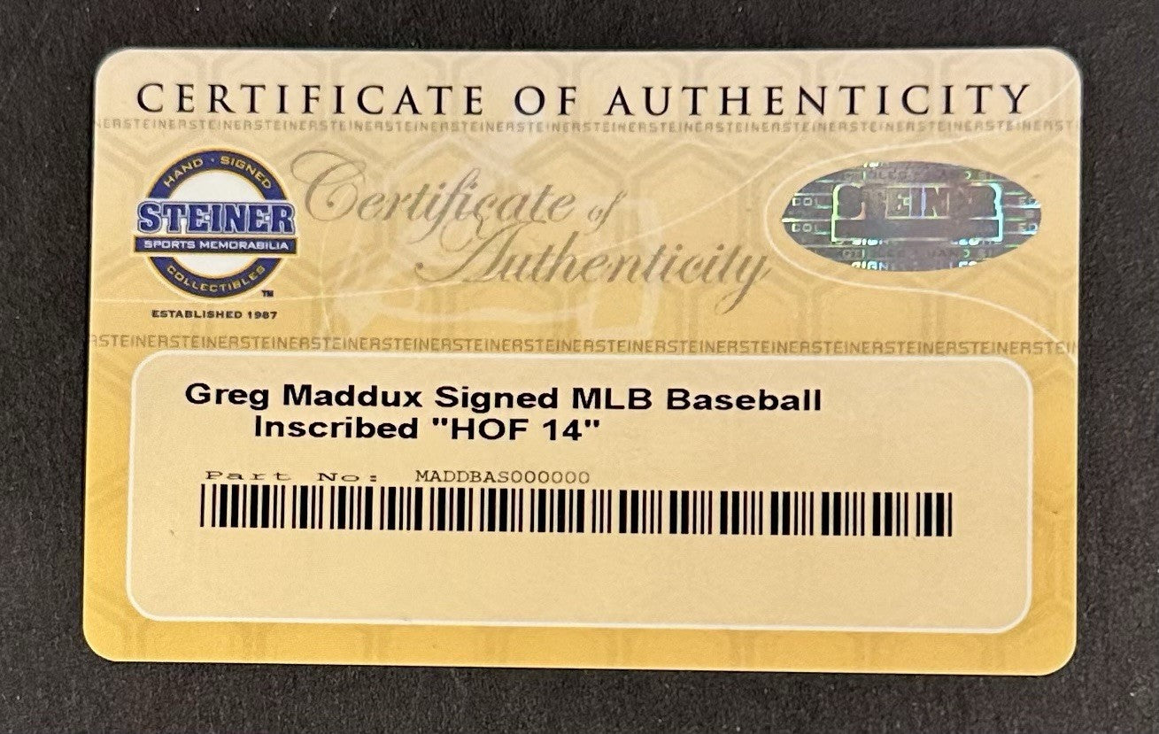 Greg Maddux Signed Official MLB Baseball Braves HOF 14 Autograph Steiner COA
