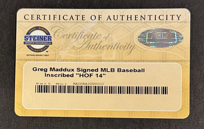 Greg Maddux Signed Official MLB Baseball Braves HOF 14 Autograph Steiner COA