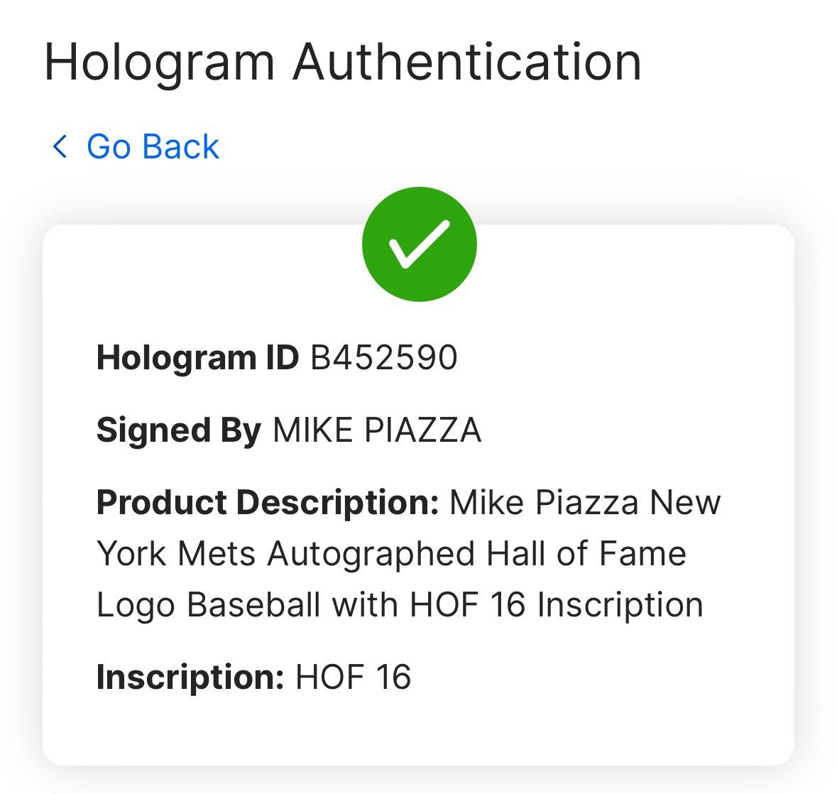 Mike Piazza Signed MLB HOF Logo Baseball HOF 2016 Autograph Mets Fanatics COA