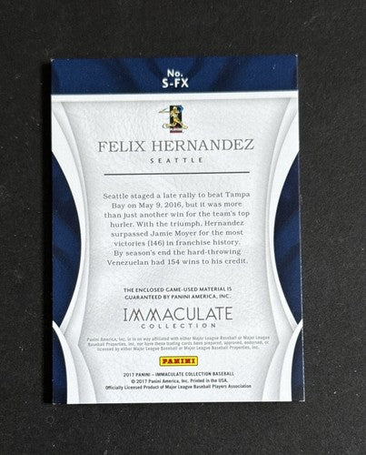 2017 Immaculate Felix Hernandez SP  3 Color Game Used # Patch Relic /15 Mariners