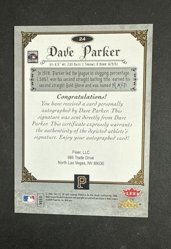 2006 Fleer Greats of the Game Dave Parker #24 VERY RARE SP MINT AUTO Pirates HOF