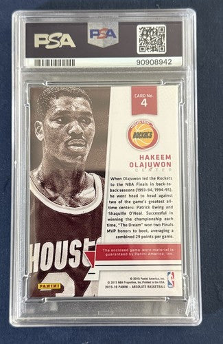 2015-16 Panini Absolute Heroes Materials Prime /25 Hakeem Olajuwon Hof Psa Pop 1
