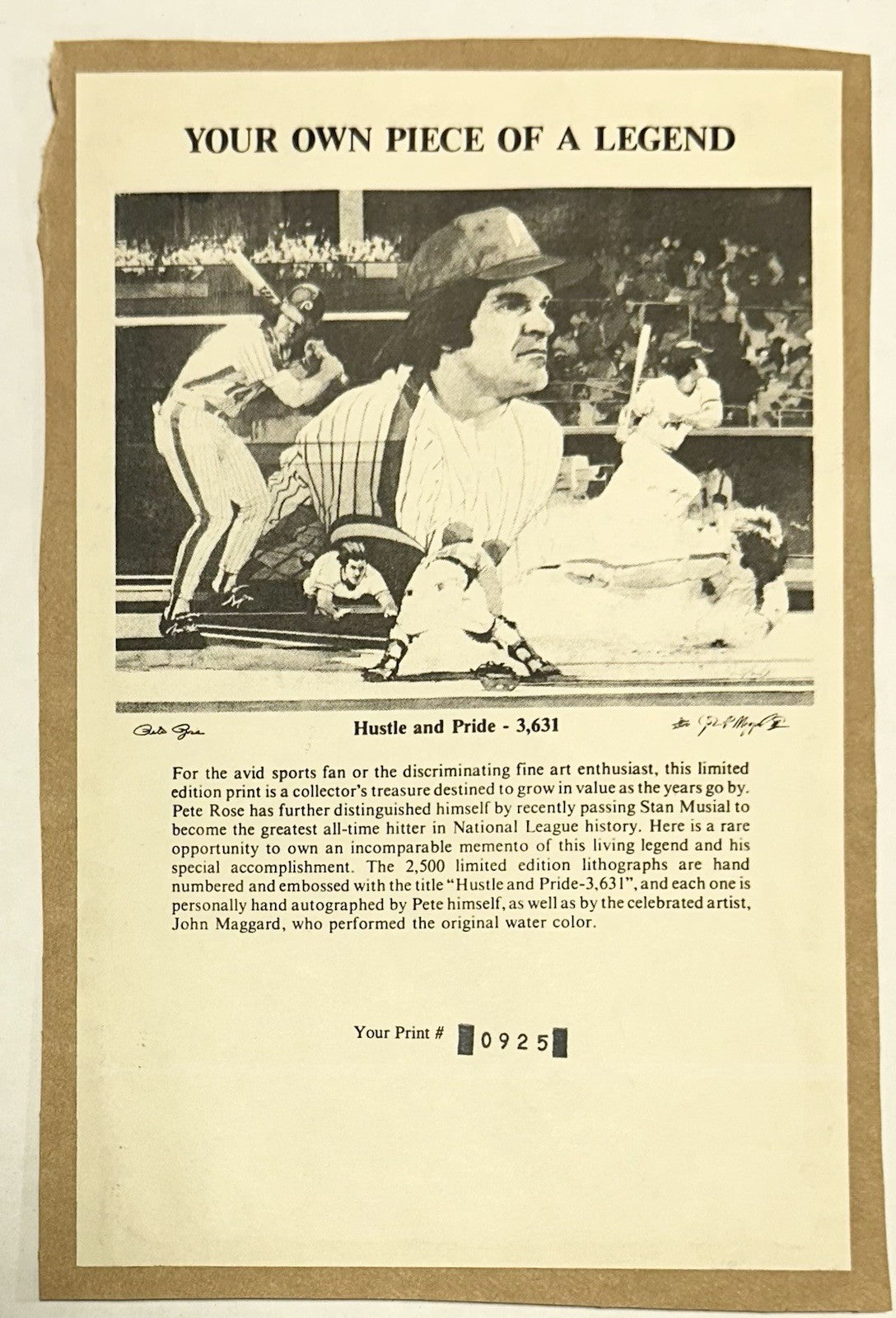 Pete Rose Signed 16x20 Framed Maggard LE Litho Photo Phillies Autograph COA