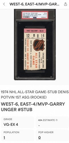 1974 NHL Hockey ALL STAR Game TICKET Stub Denis POTVIN 1st Asg Rookie Psa 4 Ex