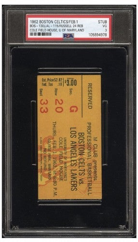 Feb 1 1962 Celtics Lakers Ticket Bill Russell 24 Rbs  Psa 3 Pop 1 At Maryland