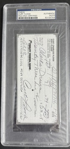 CURT FLOOD SIGNED Personal CHECK 1994 Mint Auto Psa Coa St Louis Cardinals