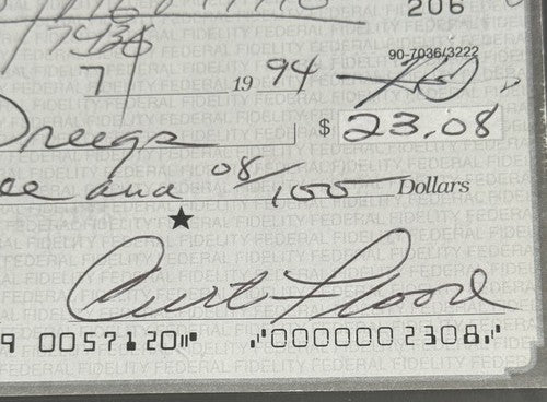 CURT FLOOD SIGNED Personal CHECK 1994 Mint Auto Psa Coa St Louis Cardinals
