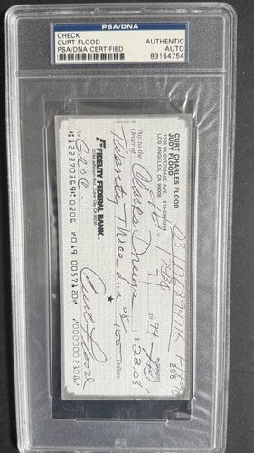 CURT FLOOD SIGNED Personal CHECK 1994 Mint Auto Psa Coa St Louis Cardinals