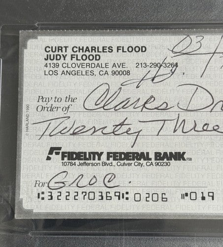 CURT FLOOD SIGNED Personal CHECK 1994 Mint Auto Psa Coa St Louis Cardinals