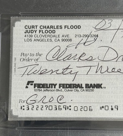CURT FLOOD SIGNED Personal CHECK 1994 Mint Auto Psa Coa St Louis Cardinals