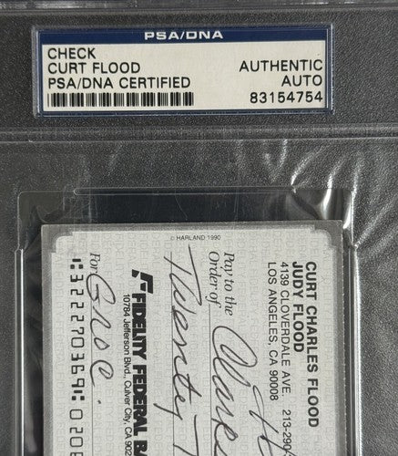 CURT FLOOD SIGNED Personal CHECK 1994 Mint Auto Psa Coa St Louis Cardinals