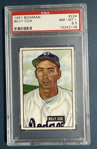 1951 Bowman #224 Billy Cox Brooklyn Dodgers Psa 8.5 Mint + Beauty Pop 3 High End