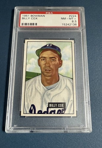1951 Bowman #224 Billy Cox Brooklyn Dodgers Psa 8.5 Mint + Beauty Pop 3 High End