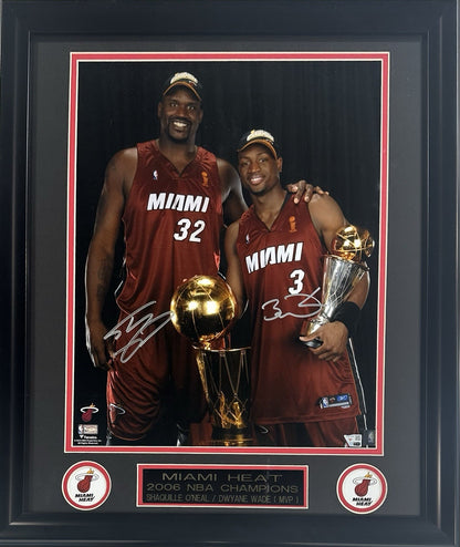 Shaquille O’Neal Dwayne Wade Signed 16x20 Framed Finals Photo Heat Auto Fanatics