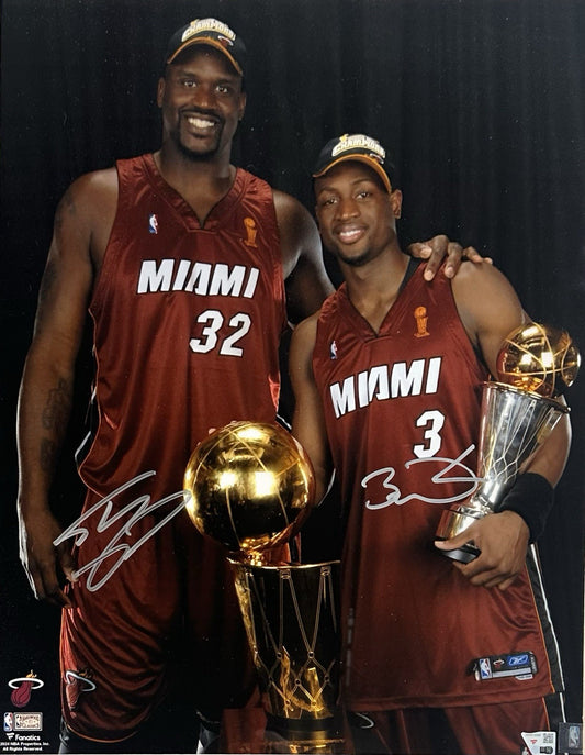 Shaquille O’Neal Dwayne Wade Signed 16x20 Framed Finals Photo Heat Auto Fanatics