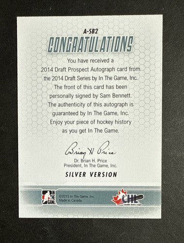 SAM BENNETT 2014 DRAFT PROSPECT ROOKIE Mint AUTO SP Panthers Conn Smyth Rc