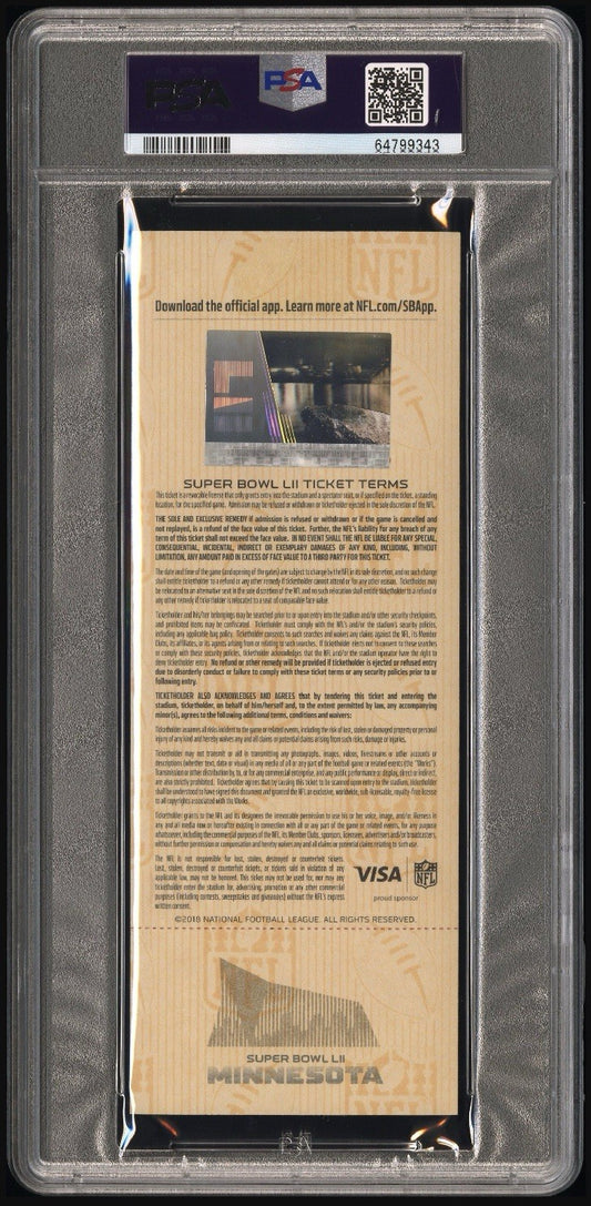 2018 Super Bowl LII Philadelphia Eagles Patriots Ticket PSA 8 Nick Foles MVP