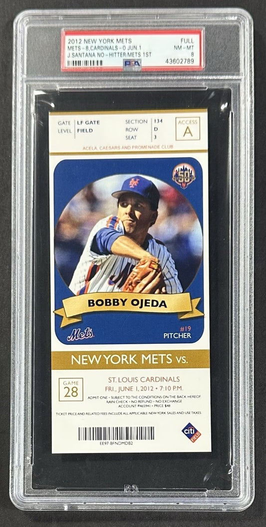 2012 Johan Santana NY Mets 1st No Hitter Game Full Ticket PSA 8 Cardinals 6/1/12