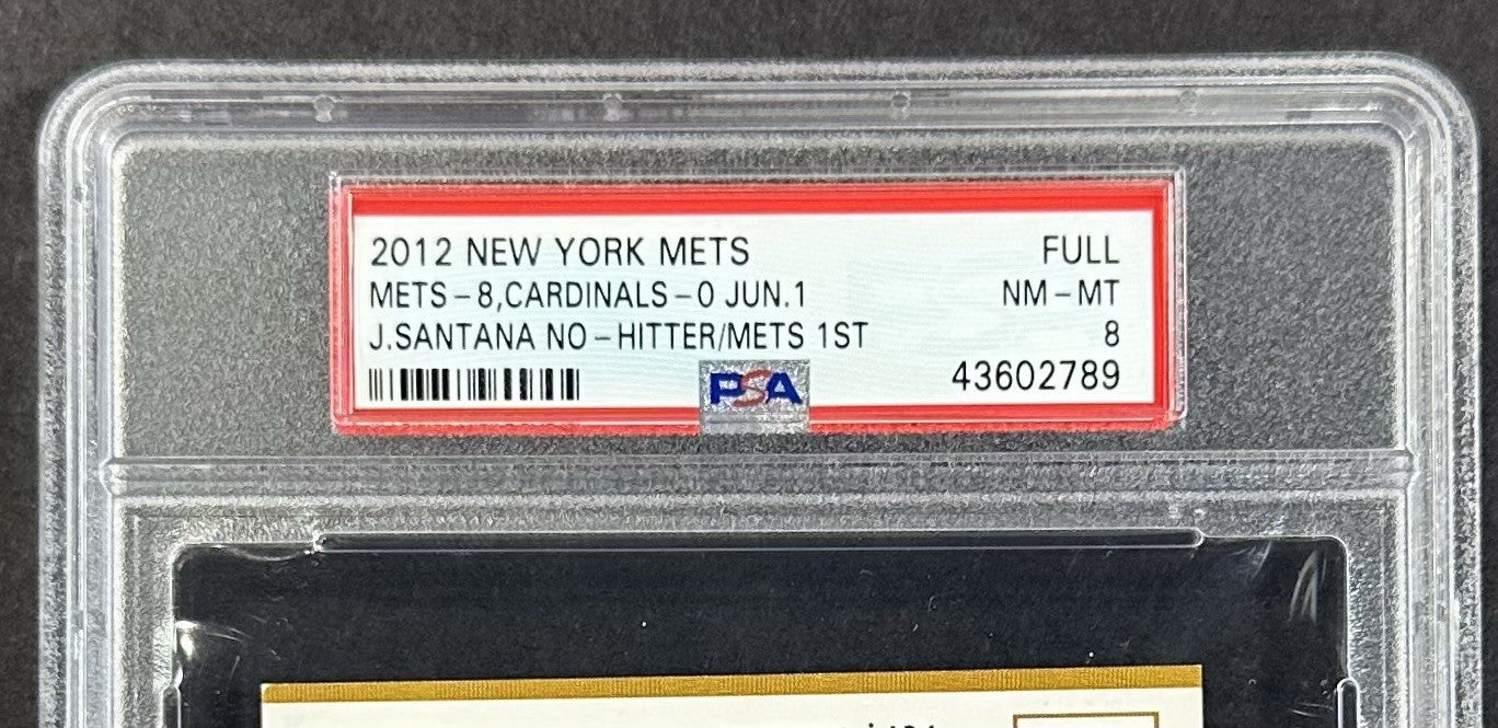 2012 Johan Santana NY Mets 1st No Hitter Game Full Ticket PSA 8 Cardinals 6/1/12