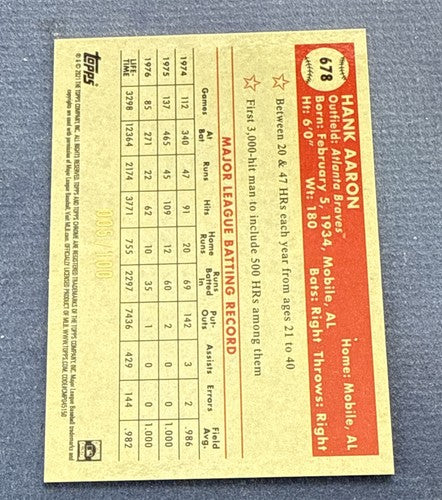 2021 Topps Chrome Platinum Anniversary Red Atomic Refractor Hank Aaron /100 Mint
