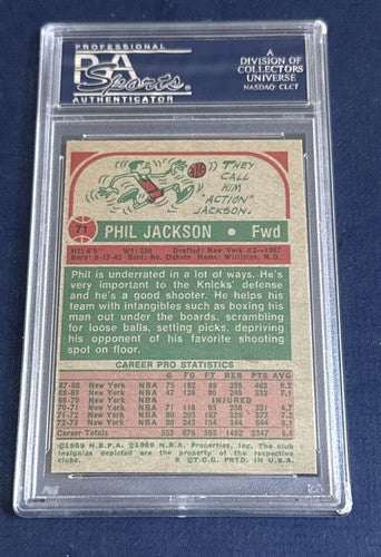 Phil Jackson signed Topps 1973/74 Knicks Cut Psa Coa Mint Auto HOF Coach Bulls