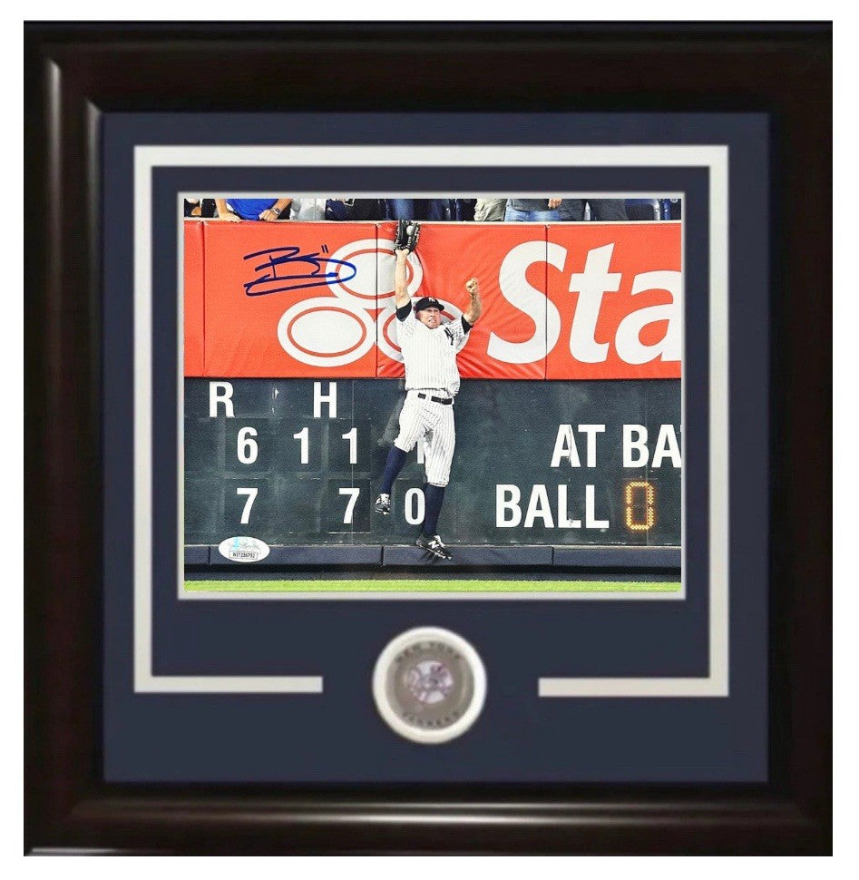 Brett Gardner Signed 8x10 Jumping Catch Photo Framed NY Yankees Autograph JSA