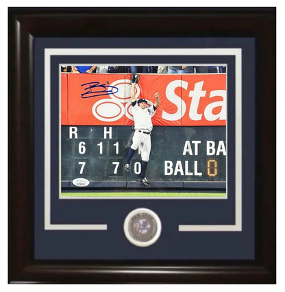 Brett Gardner Signed 8x10 Jumping Catch Photo Framed NY Yankees Autograph JSA