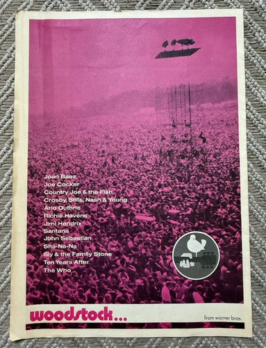 Woodstock Press Release Program 1970’s Original Color Poster Complete Nice