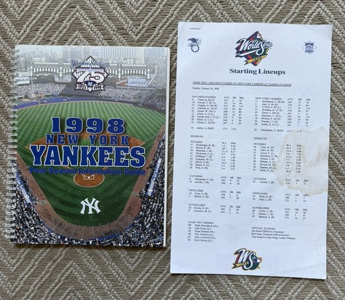 1998 NEW YORK YANKEES POST-SEASON MEDIA GUIDE WORLD SERIES CHAMPS W/ Press Notes