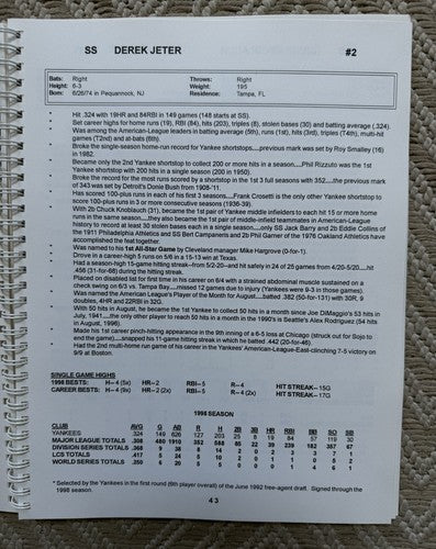 1998 NEW YORK YANKEES POST-SEASON MEDIA GUIDE WORLD SERIES CHAMPS W/ Press Notes