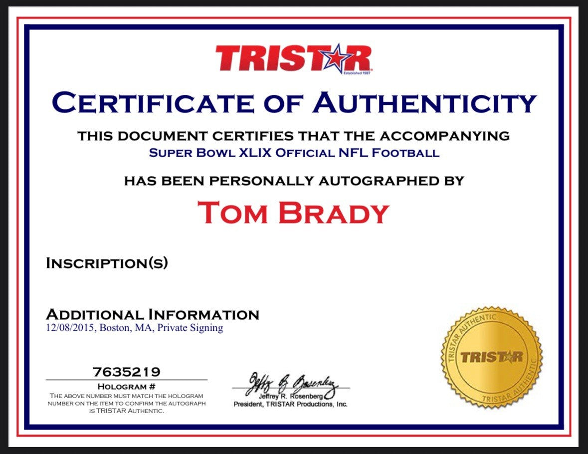 Tom Brady Signed Wilson Pro SB 49 Football SB MVP Auto Patriots Fanatics TRISTAR